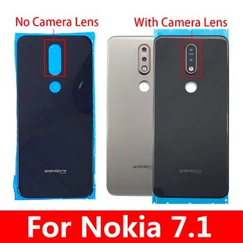 1 Adet Arka Cam Arka Kapak Nokia 7.1 İçin Pil Kapı Konut Pil Arka Kapak Logo İle Siyah / Gümüş / mavi