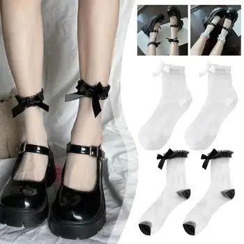 1 Takım Japon Lolita Orta Uzunlukta Çorap Kızların Cam Filament Hortum Dantel Dantel Ve papyon Kadınlar İçin Birçok Renk Siyah Dantel