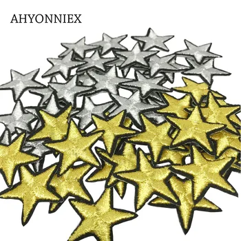 10 ADET Altın Gümüş Yıldız Rozetleri üzerinde Demir Yamalar Çizgili Metal Teller Yama Giysi Aplikler Dikiş Nakış Sevimli Çıkartmalar