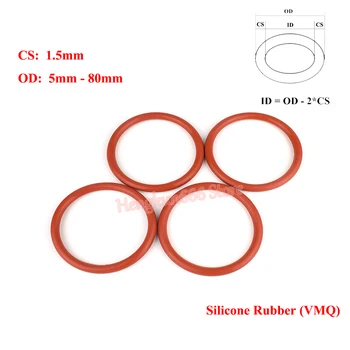 10 Adet CS 1.5 mm Kırmızı Gıda Sınıfı Silikon O Ring Conta OD 5mm-80mm VMQ Silikon O-ringler Su Geçirmez Yalıtım conta pulu
