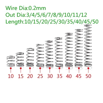 100 adet 0.2 * 2 * L tel çapı 0.2 mm Dış çap 2mm Paslanmaz Çelik Mikro Küçük Sıkıştırma geri dönüş yayı uzunluğu 5mm-50mm