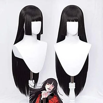 100cm Jabami Yumeko Peruk Cosplay Peruk Siyah Uzun Düz Patlama ile Anime Cosplay Peruk Cadılar Bayramı Kostüm Partisi için + Peruk Kap
