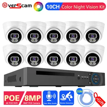 10CH 4K 8MP NVR Kiti Ses CCTV Güvenlik Kamera Sistemi Renkli Gece Görüş Dome IP Kamera güvenlik kamera sistemi Poe Kamera kiti