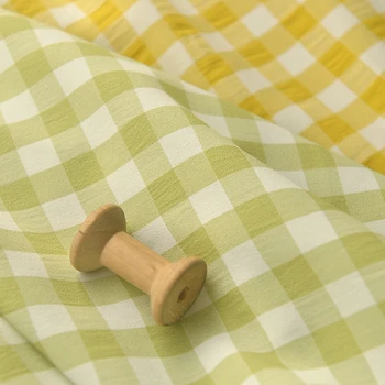 145x50cm Yeşil Sarı Ekose Polyester Kumaş, Elbise Üst Giysi piknik örtüsü oyuncak bebek giysileri Masa Örtüsü El Yapımı DİY Kumaş
