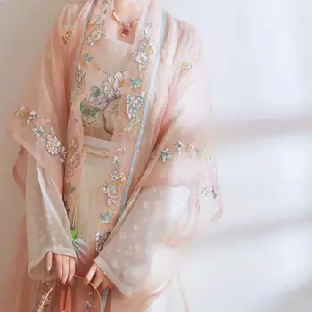 2022 Bahar Yeni Orijinal Hanfu Elbise Kadınlar İçin Şarkı Hanedanı Prenses Pembe Çiçek İşlemeli Hanfu Elbise Peri Kostüm Dans Seti