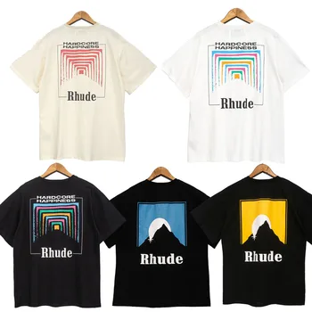 2022SS Renkli Tünel Baskı Büyük Boy T Shirt Hip Hop Streetwear RHUDE T Shirt