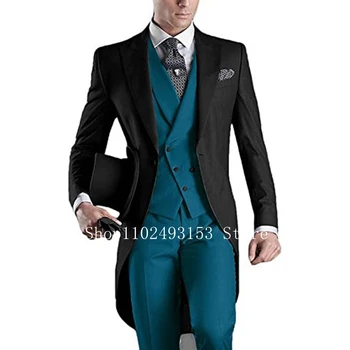 2023 Custom Made Moda Erkek Takım Elbise Düğün için 3 Adet Tepe Yaka Resmi Damat Smokin (Blazer + Yelek + Pantolon) terno Masculino