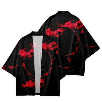 2023 Yaz Streetwear Yukata Erkekler Büyük Boy Üst Rahat Kimono Moda Plaj Baskı Üç Çeyrek Kollu Gömlek Kadın Haori