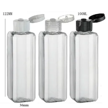 24x100 ml Boş Şeffaf PET krem şişesi Kare Omuz Filp Üst Kapağı 100cc Plastik Şampuan ve Kozmetik Ambalaj