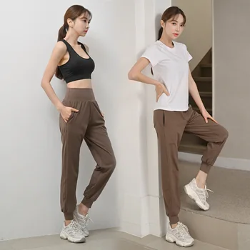 3 adet Kadınlar yoga kıyafeti Eşofman Harem Sweatpants Yoga Sutyen Tişörtü Koşu Koşu Spor Salonu Egzersiz Rahat Seti Spor