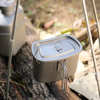 3 in 1 Piknik Askeri Titanyum yemek kabı Pot su ısıtıcısı Kamp Tencere pişirme seti Açık Yürüyüş Kamp Aksesuarları