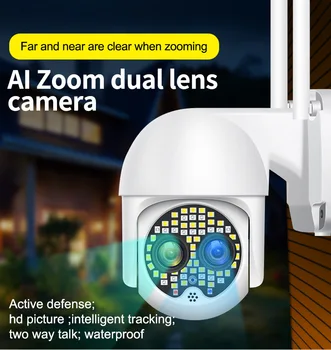 3MP 1296P 10X Zoom Çift Lens Uzak ve Kısa Odak Kablosuz PTZ IP Dome Kamera AI İnsansı Algılama Ev Güvenlik CCTV Monitör