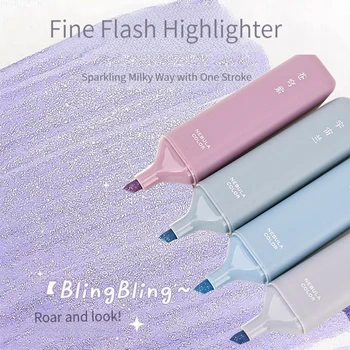 4 Renk/Set Glitter Vurgulayıcı Kalem Güzel Flaş İşaretleyiciler Boyama Makinesi Karalama Defteri için günlük defteri Sevimli Kırtasiye Sanat Malzemeleri