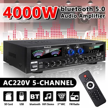 4000W 5CH HıFı Güç Amplifikatörleri Stereo 12V bluetooth 5.0 Ev Araba Ses Dijital ses amplifikatörü BAS Müzik Çalar FM USB SD 3Mıc