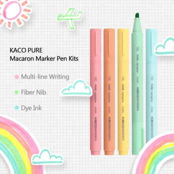 5 adet/paket Kaco Şeker Renk Vurgulayıcı Macaron Kalem Renk İşareti Anti-kaydırma Tasarım Kırtasiye Beraberlik Öğrenciler Çocuklar için