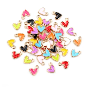 50 Adet 9x10mm Küçük Renkli Alaşım Kalp Charms Sevimli Aşk Kolye diy Bilezik Kolye Takı Yapımı Aksesuarları