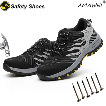 AMAWEI Erkek Kadın Botları Güvenlik Ayakkabıları İş Sneakers Çelik burun Anti-smash Delinmez iş çizmeleri Yıkılmaz Ayakkabı