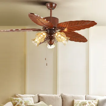 Amerikan retro ışıklı tavan fanı restoran fanı ışık ev oturma odası yatak odası Avrupa katı ahşap yaprak elektrikli fan