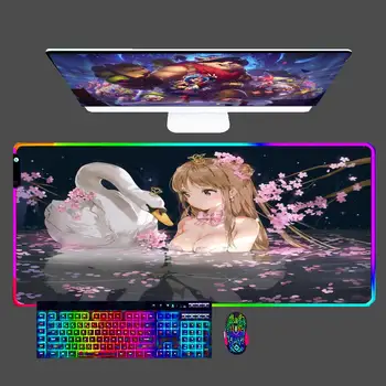Anime Orijinal Büyük Kawaii RGB Mouse Pad XXL Dizüstü Mini Pc Oyun Klavye Mousepad LED Kenar Beyaz Püskül Kauçuk Masa Mat
