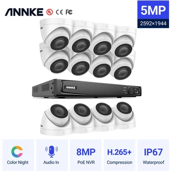ANNKE 16CH FHD 5MP POE Video Güvenlik Sistemi H. 265 + 8MP NVR İle 12X5 MP Hava Koşullarına Dayanıklı Gözetim POE Kameralar İle Ses Kayıt