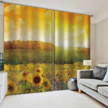 Ayçiçeği Baskı Tema Malikane Serisi Desen Özel Güneşlik Yatak Odası Balkon Oturma Odası Ev Dekor İnce Perdeler
