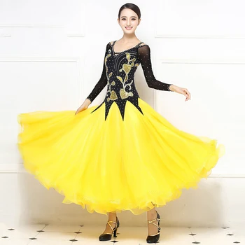 Balo salonu Standart Dans Elbise 2023 Yeni Stil Sarı Rekabet Dans Etek Yetişkin Vals Balo Salonu dans elbiseleri