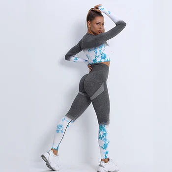 Baskılı Yoga Seti Kadın Spor Seti Spor Takım Elbise Spor Salonu Giyim Kadın Spor 2 Parça spor seti Uzun Kollu Egzersiz Seti Femme