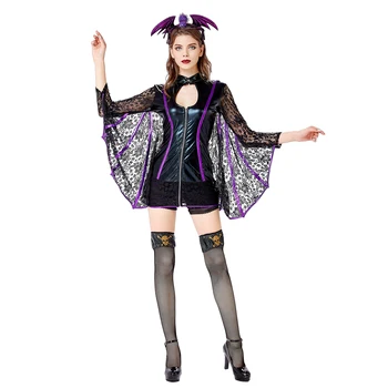 Cadılar bayramı Kostümleri kadınlar için Gotik Vampir Kostüm Cadılar Bayramı Yarasa Kapşonlu Elbise Yetişkinler için