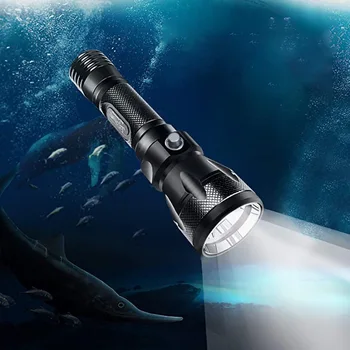 D2 LED sualtı tüplü lamba dalış el feneri IPX8 edc Torch dalış ekipmanları 100m su geçirmez 18650 ışık takım elbise yüzme fener