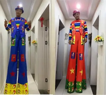 Dev Palyaço Takım Elbise Erkekler soytarı Kostüm Geçit Töreni Performans Festivali Stilt