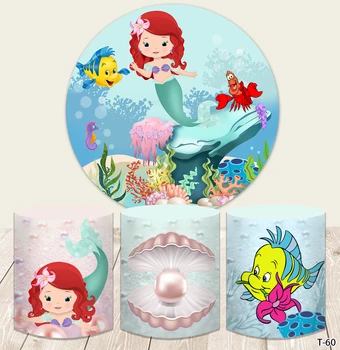 Disney Küçük Denizkızı Ariel Arka Plan Yuvarlak Daire fotoğraf kabini Zemin Silindir Doğum Günü Partisi Dekorasyon Özelleştirilmiş Afiş
