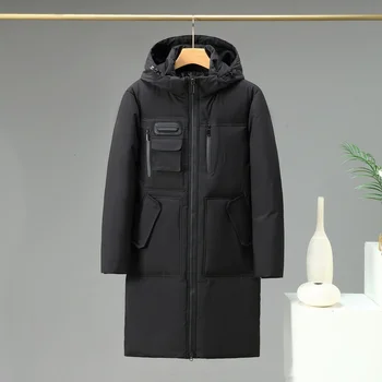 En Kaliteli Yeni Marka Kış Kapüşonlu Ceket Rahat Moda Uzun Kalınlaşmak Dış Giyim Parkas Erkekler Rüzgarlık Palto Erkek Giyim