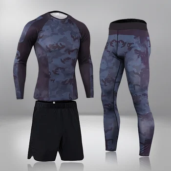 Erkek Koşu Seti Spor Legging termal iç çamaşır T-shirt Sıkıştırma Spor MMA Rashguard Erkek Hızlı Kuru Eşofman Bisiklet Takım Elbise