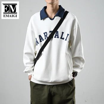 Erkekler Kadınlar Japonya Moda Vintage Gevşek Uzun Kollu Tees Gömlek Çift Öğrenci Kazak Tişörtü Bahar Sonbahar Erkek T-shirt