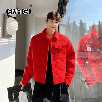 Erkekler Örme Kısa Ceket Kore Net Ünlü Streetwear Moda Gevşek Casual Vintage Ceket Erkek Palto Giyim