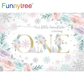 Funnytree 1st Doğum Günü Partisi Bebek Duş Arka Plan Kar Tanesi Çiçekler Gümüş Noktalar Dalları Dekorasyon Photozone Zemin