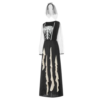 Hayalet Corpse Bride Kostüm Kadınlar için Cadılar Bayramı Cosplay Kostüm Cadılar Bayramı Gelin Ölü Elbise Peçe Musallat Güzellik Kostüm