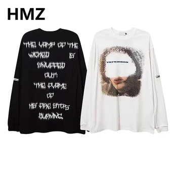 HMZ 2022 Yeni Erkek Sonbahar uzun Kollu tişört Rahat Şık Üst Harajuku Baskı T-shirt Ulzzang Bahar BF O-boyun Gevşek Tişörtleri Retro