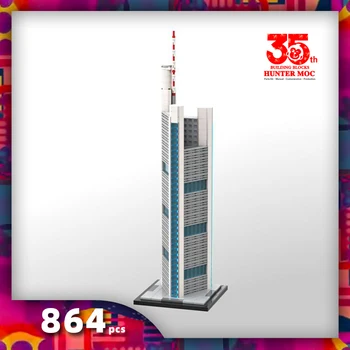 HtMoc 864 ADET commerzbank kulesi Yapı Taşları Dünyaca Ünlü Mimari Tuğla Şehir Sokak Görünümü Oyuncaklar Çocuklar İçin Hediyeler