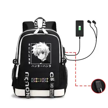 Hunter X Hunter Sırt Çantası USB şarj portu ile Harajuku Anime Cosplay Sırt Çantası Erkek Kız Hediye için Okul Mochila