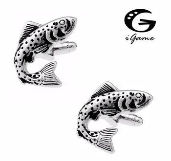 ıGame Ücretsiz Kargo erkek Rahat Kol Düğmeleri Roman Büyük Balık Tasarım Bakır Malzeme Siyah Kol Düğmeleri