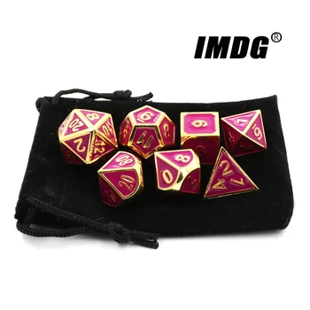 IMDG 7 adet / takım Yaratıcı RPG Oyunu Zar Polihedron Metal Zar Küpleri Emaye Altın Gül Kırmızı Dijital Oyun Zar
