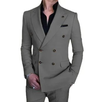 Iş Kruvaze Erkek Takım Elbise Kostüm Homme Düğün Smokin Terno Masculino Balo Damat 2 Adet Slim Fit Blazer Ceket + Pantolon