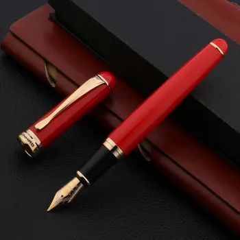 Jinhao 750 Dolma Kalem Metal Çin Kırmızı Altın Viraj Ucu Mürekkep Kırtasiye Okul Malzemeleri Yazma Yeni