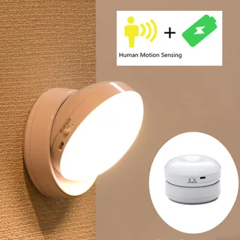 Kablosuz Hareket LED Gece Lambası USB Şarj Dolabı Gece Lambası Başucu Masa Yatak Odası Ev Dolap sensörü yuvarlak ışıklar