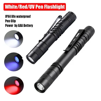Kalem klip ışık Mini taşınabilir cep LED el feneri 1 mod diş hekimi hemşire Torch beyaz / kırmızı / UV 395nm UV Pet idrar lekeleri dedektörü