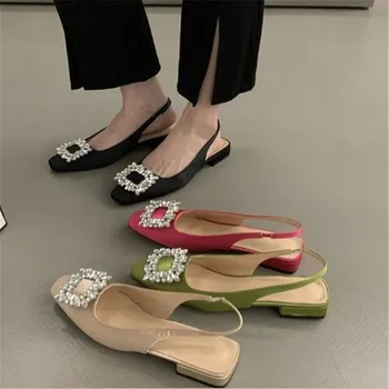 Klasik Zarif Slingback Sandalet Kadın suni elmas toka Geri Kayış Düz Bale Yeni tasarım ayakkabı Marka Katır Ofis Mujer