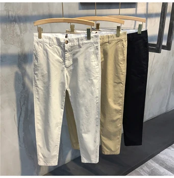 Kore Moda rahat pantolon 2023 Bahar Yeni Erkek Klasik Düğme harem Giyim Pamuk Vahşi Vintage Düz Renk Pantolon L84