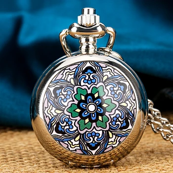 Küçük Sevimli Küçük Boy Moda Çiçekler Desen Kolye Zinciri Gümüş Kolye cep saati Kadınlar Takı Aksesuarları için Saat