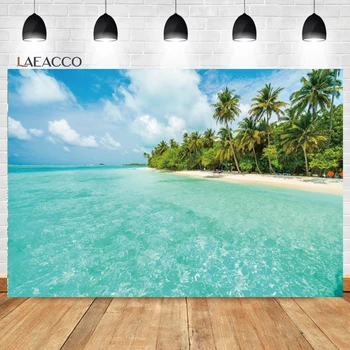 Laeacco Yaz Güneş Tropikal Cennet Plaj Zemin Mavi Gökyüzü Sahil Ada Palmiye Ağacı Çocuklar Portre Fotoğrafçılığı Arka Plan